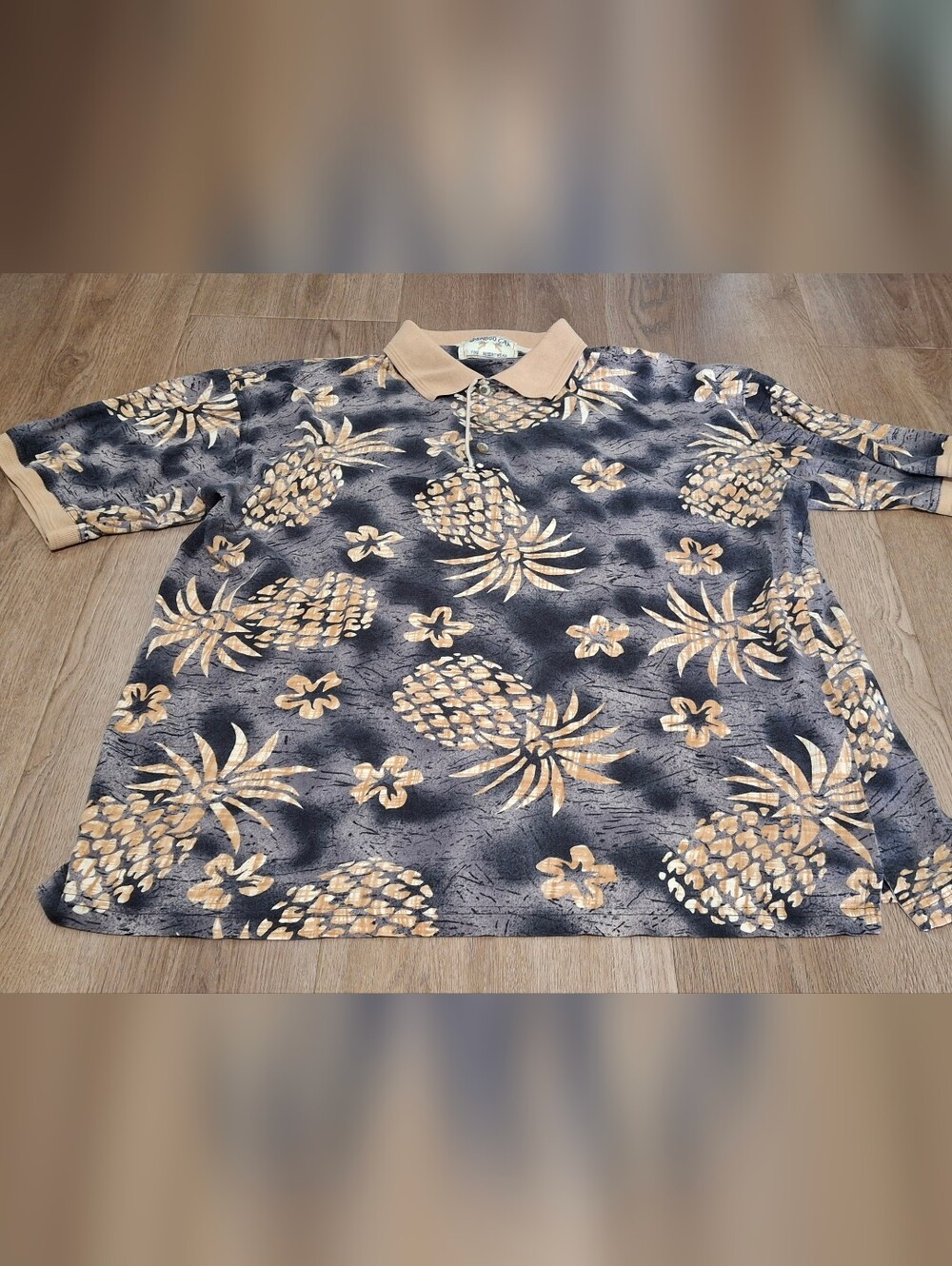Mens Bamboo Cay Beachy Nautical Pinapple Print Polo Shirt Size Large
